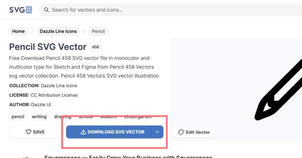 「Download SVG Vector」を選択して、ダウンロードします。
