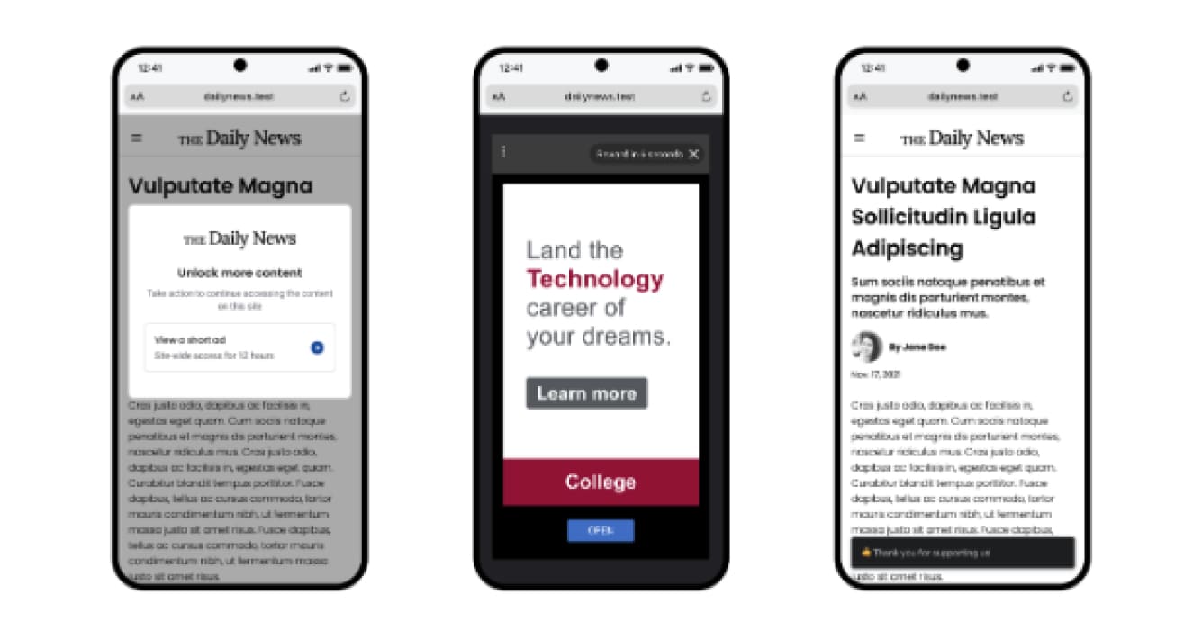 オファーウォール広告とは、ユーザーが自ら選んでアクションを起こすことで、広告収益が発生する報酬型広告の一種です。 「広告を押すだけ」ではなく、「アプリをダウンロードする」「動画広告を見る」など、ユーザーが能動的に行動することで収益が発生します。